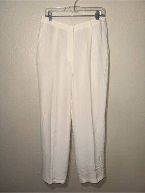 Jones New York 100% Silk Cream Wide Leg Pants Size 14